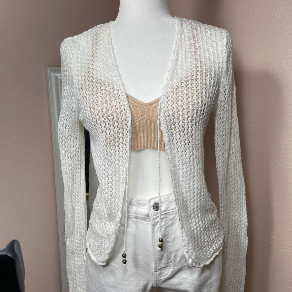 Vintage Liz Claiborne Sheer Crochet Tie Cardigan Boho Fairy White M